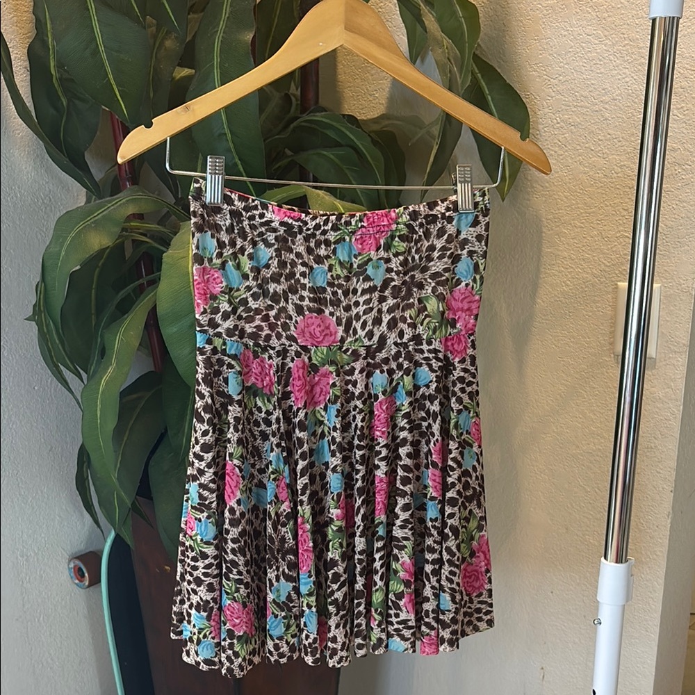 Leopard Skirt With Blue and Pink Flowers